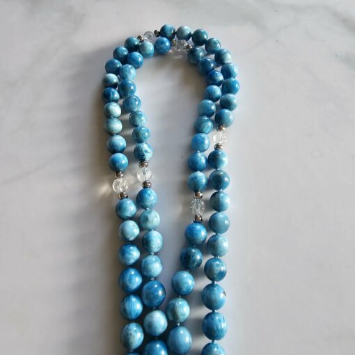 Apatit (hellblau) -Bergkristall-Mala mit hellblauer Apatit-Navette und Armband  – Bild 13