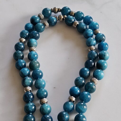 Apatit-Mala, blau (3), mit großem, blauem Apatit-Anhänger und Armband – Bild 14