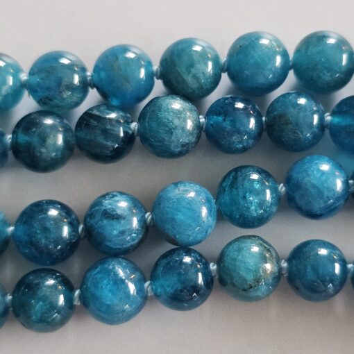 Apatit (blau) -Bergkristall (facettiert) -Mala mit Edelstahlanhänger – Bild 14