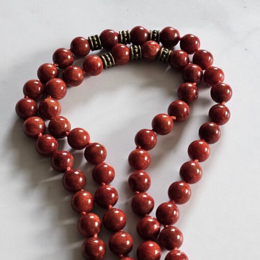 Korallen (rote Schaumkoralle) -Mala mit bronzefarbenem Anhänger und Armband – Bild 14
