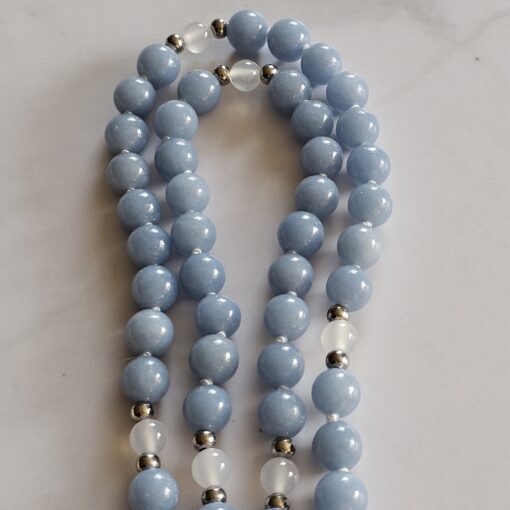Angelit-Achat (weiß) -Mala mit Angelit-Donut und 2 Armbändern – Bild 15