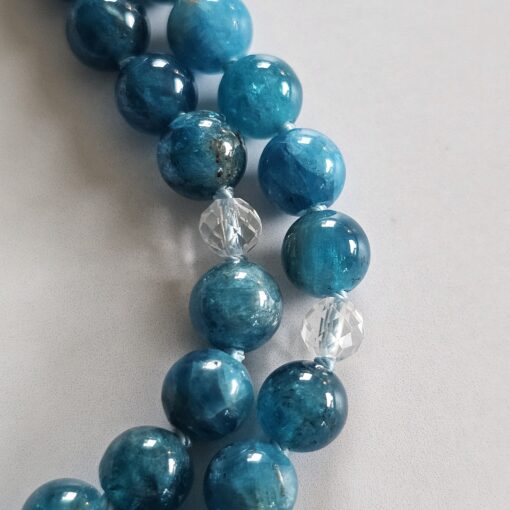 Apatit (blau) -Bergkristall (facettiert) -Mala mit Edelstahlanhänger – Bild 15