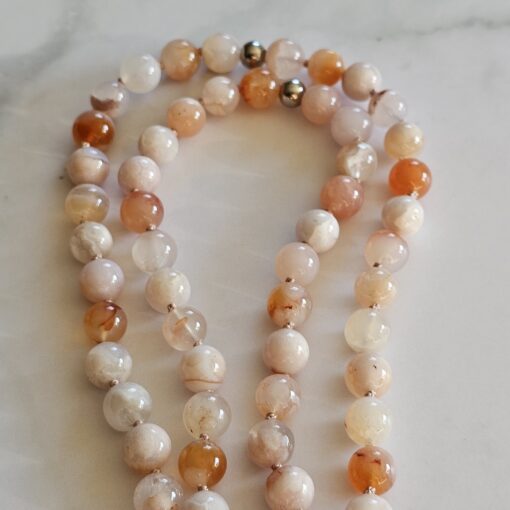 Achat („Kirschblütenachat“) -Mala (3) mit „Kirschblütenachat“-Tropfen und Armband – Bild 15