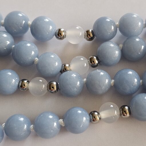 Angelit-Achat (weiß) -Mala mit Angelit-Donut und 2 Armbändern – Bild 16