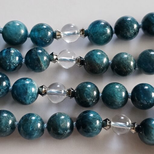 Apatit (blau-grün) -Bergkristall-Mala mit Edelstahlanhänger und Armband – Bild 16