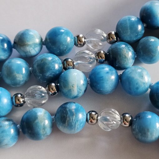 Apatit (hellblau) -Bergkristall-Mala mit hellblauer Apatit-Navette und Armband  – Bild 15