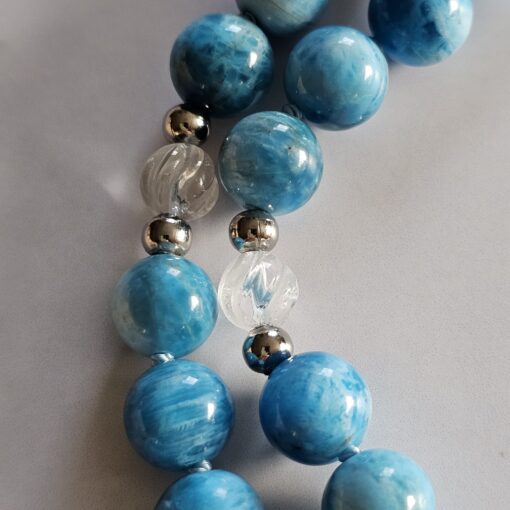 Apatit (hellblau) -Bergkristall-Mala mit hellblauer Apatit-Navette und Armband  – Bild 16