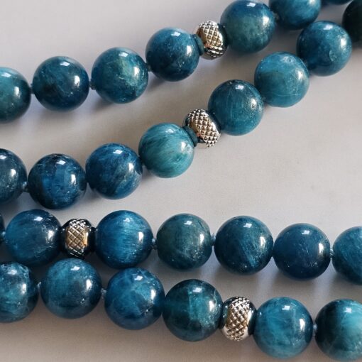 Apatit-Mala, blau (3), mit großem, blauem Apatit-Anhänger und Armband – Bild 17