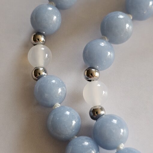 Angelit-Achat (weiß) -Mala mit Angelit-Donut und 2 Armbändern – Bild 18