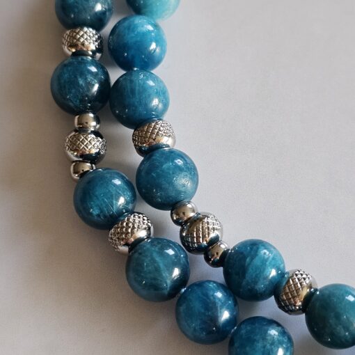 Apatit-Mala, blau (3), mit großem, blauem Apatit-Anhänger und Armband – Bild 18