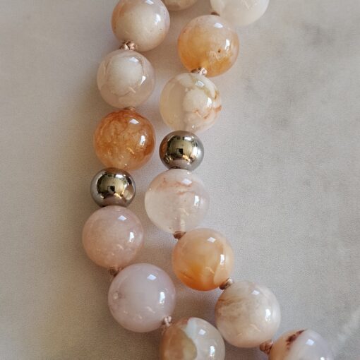 Achat („Kirschblütenachat“) -Mala (3) mit „Kirschblütenachat“-Tropfen und Armband – Bild 18
