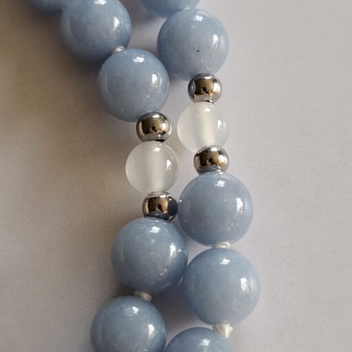 Angelit-Achat (weiß) -Mala mit Angelit-Donut und 2 Armbändern – Bild 19