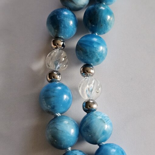 Apatit (hellblau) -Bergkristall-Mala mit hellblauer Apatit-Navette und Armband  – Bild 18