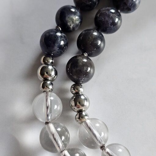 Iolith (Cordierit) -Bergkristall-Mala mit Bergkristall-Anhänger und Armband – Bild 23