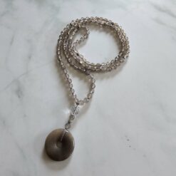 Achat-Mala, grau und facettiert, mit grauem Mondstein-Donut