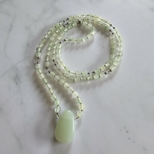 Serpentin-Bergkristall-Mala mit Serpentin-Anhänger