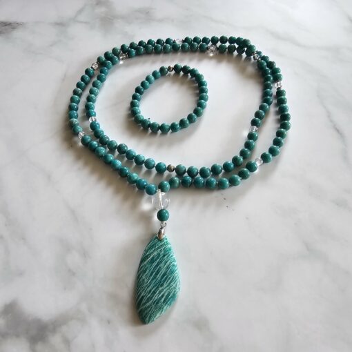 Amazonit (Peruanischer Amazonit) -Bergkristall-Mala, mit Amazonit-Anhänger und Armband