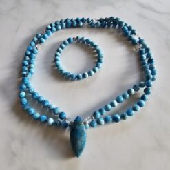 Apatit (hellblau) -Bergkristall-Mala mit hellblauer Apatit-Navette und Armband 