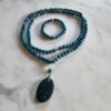 Apatit-Mala, blau (3), mit großem, blauem Apatit-Anhänger und Armband