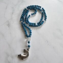 Apatit (blau) -Bergkristall (facettiert) -Mala mit Edelstahlanhänger