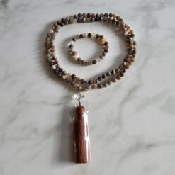 Achat ("Botswana Achat") -Mala mit Baumwollquaste und Armband
