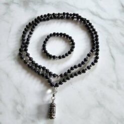 Gabbro-Mala mit Edelstahlanhänger und Armband