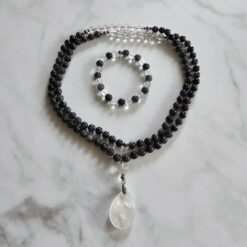 Iolith (Cordierit) -Bergkristall-Mala mit Bergkristall-Anhänger und Armband