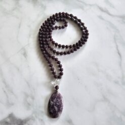 Lepidolith-Mala mit Lepidolith-Anhänger