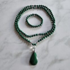 Malachit-Mala (1) mit Malachit-Tropfen und Armband