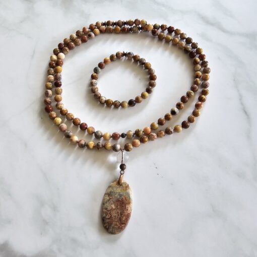 Achat („Crazy Lace“ Achat) -Mala (2) mit „Crazy  Lace“ Achat-Anhänger und Armband