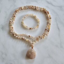 Achat („Kirschblütenachat“) -Mala (6) mit „Kirschblütenachat“-Donut und Armband