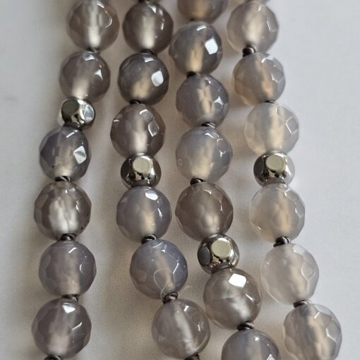 Achat-Mala, grau und facettiert, mit grauem Mondstein-Donut – Bild 2