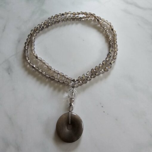 Achat-Mala, grau und facettiert, mit grauem Mondstein-Donut – Bild 3