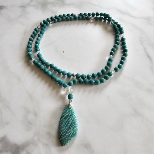 Amazonit (Peruanischer Amazonit) -Bergkristall-Mala, mit Amazonit-Anhänger und Armband – Bild 3