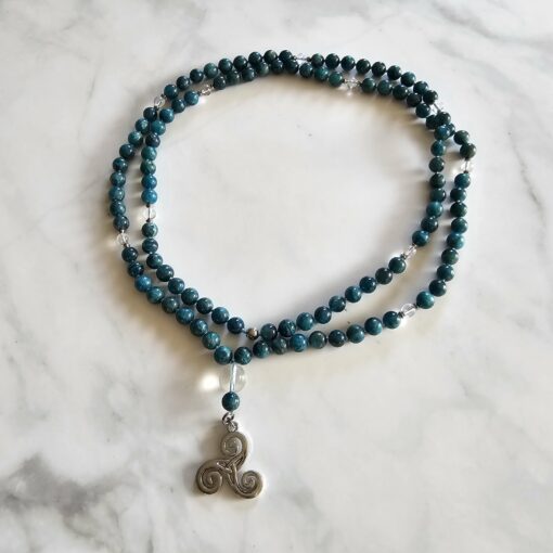 Apatit (blau-grün) -Bergkristall-Mala mit Edelstahlanhänger und Armband – Bild 3