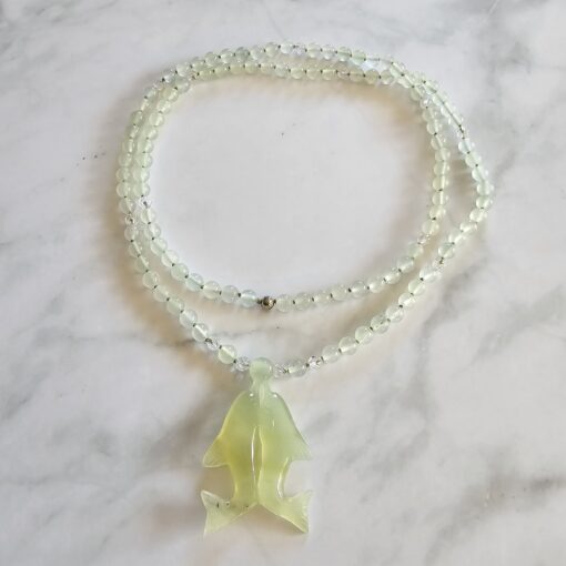 Serpentin („China Jade“) -Bergkristall-Mala mit Serpentin-Anhänger – Bild 3