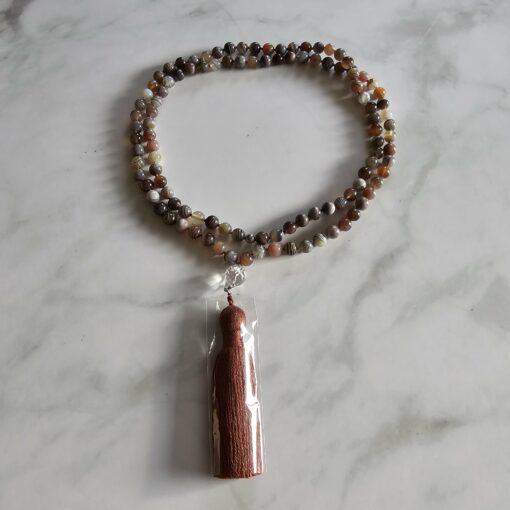 Achat ("Botswana Achat") -Mala mit Baumwollquaste und Armband – Bild 3