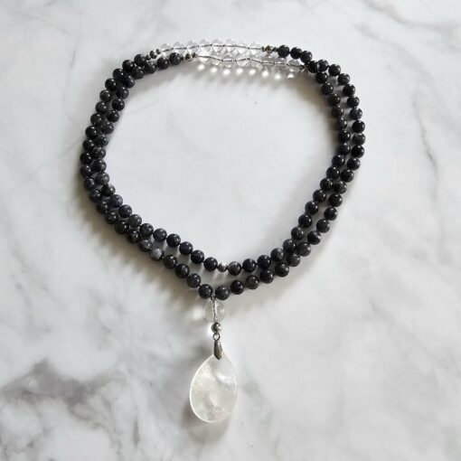 Iolith (Cordierit) -Bergkristall-Mala mit Bergkristall-Anhänger und Armband – Bild 3