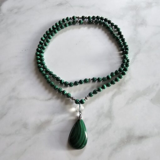 Malachit-Mala (1) mit Malachit-Tropfen und Armband – Bild 3