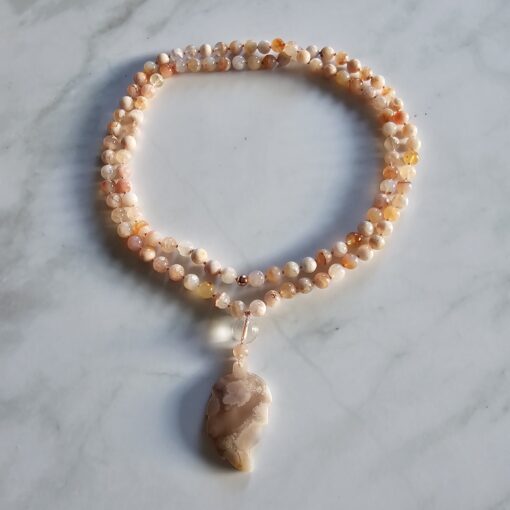 Achat ("Kirschblütenachat") -Mala (2) mit "Kirschblütenachat"-Blatt und Armband – Bild 3