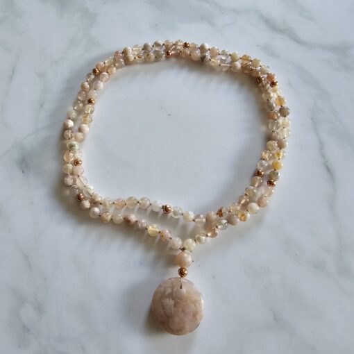 Achat („Kirschblütenachat“) -Mala (6) mit „Kirschblütenachat“-Donut und Armband – Bild 3