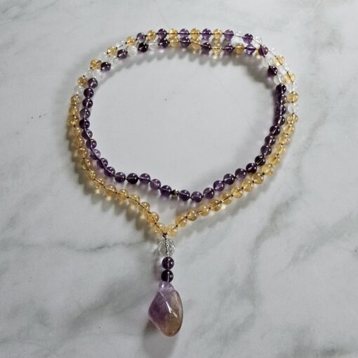 Amethyst-Citrin-Milchquarz-Mala mit Ametrin-Anhänger – Bild 3