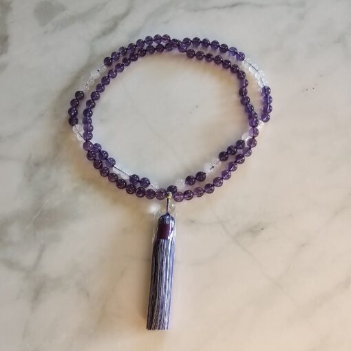 Amethyst-Milchquarz-Mala (1) mit Seidenquaste – Bild 3