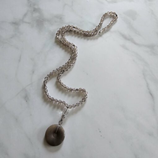 Achat-Mala, grau und facettiert, mit grauem Mondstein-Donut – Bild 4