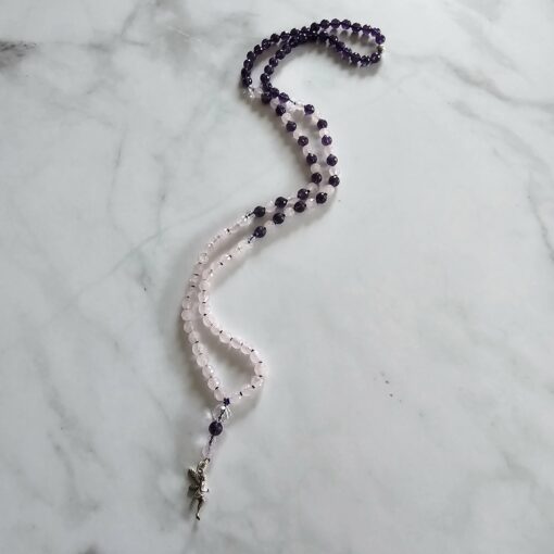 Amethyst (dunkel) -Rosenquarz-Bergkristall-Mala, facettiert, mit Anhänger aus 925 Sterlingsilber – Bild 4