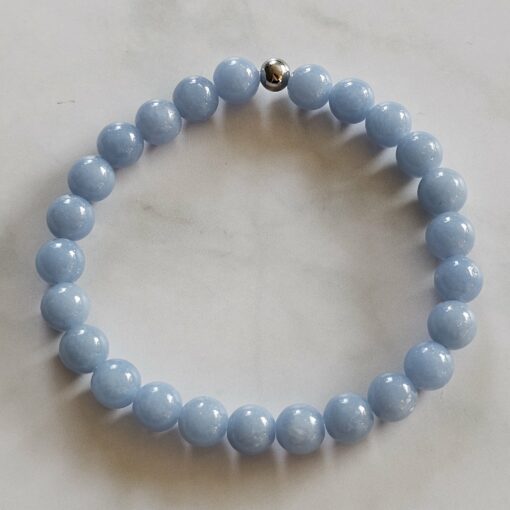 Angelit-Achat (weiß) -Mala mit Angelit-Donut und 2 Armbändern – Bild 4