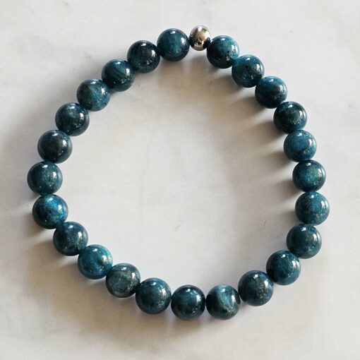 Apatit (blau-grün) -Bergkristall-Mala mit Edelstahlanhänger und Armband – Bild 4
