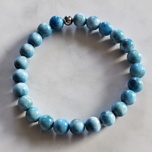 Apatit (hellblau) -Bergkristall-Mala mit hellblauer Apatit-Navette und Armband  – Bild 4