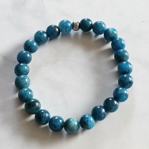 Apatit-Mala, blau (3), mit großem, blauem Apatit-Anhänger und Armband – Bild 4