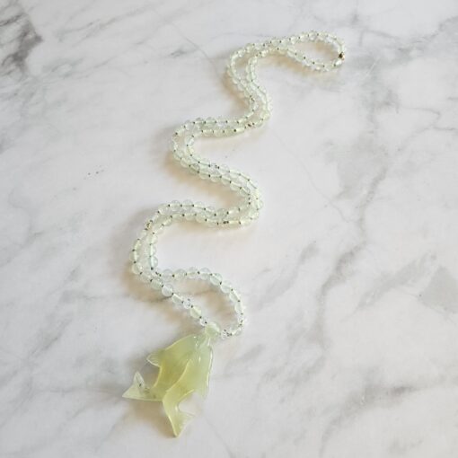 Serpentin („China Jade“) -Bergkristall-Mala mit Serpentin-Anhänger – Bild 4